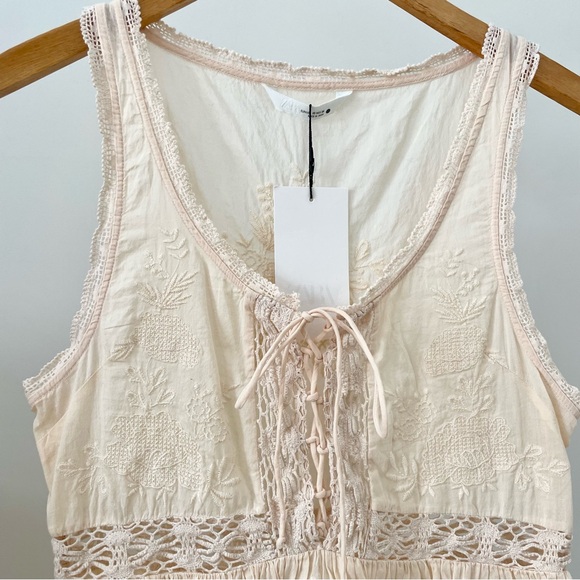 NWT Zara Organic Tie Front Embroidered Lace Ruffle Tank Top in Cream - XS - Picture 4 of 8